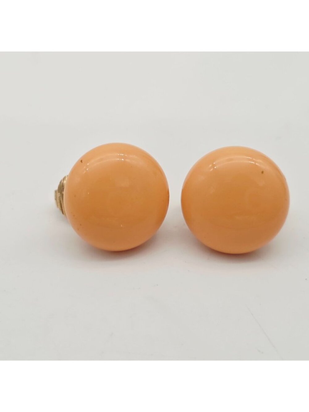 Orange Clip-On Earrings Round Dome Design Vintage 1/2" - Picture 2 of 6